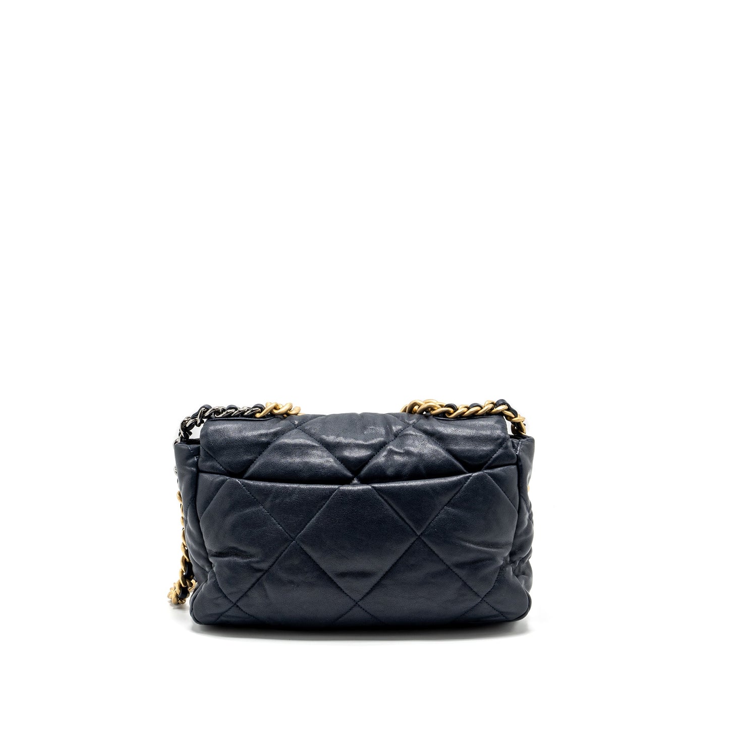Chanel Large 19 Bag 30cm Lambskin Navy Multicolour Hardware