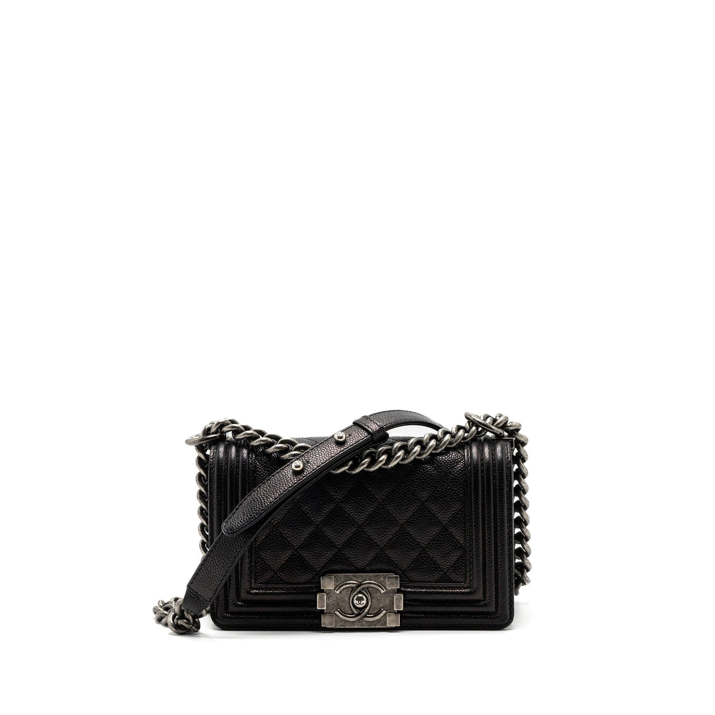 Chanel small boy bag caviar black ruthenium hardware