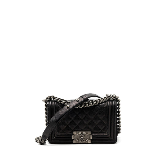 Chanel small boy bag caviar black ruthenium hardware