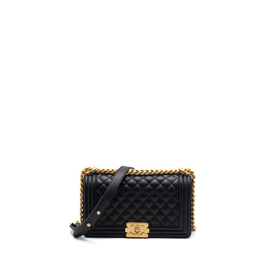 Chanel Medium Classic Boy Bag Caviar Black Brushed GHW (microchip)