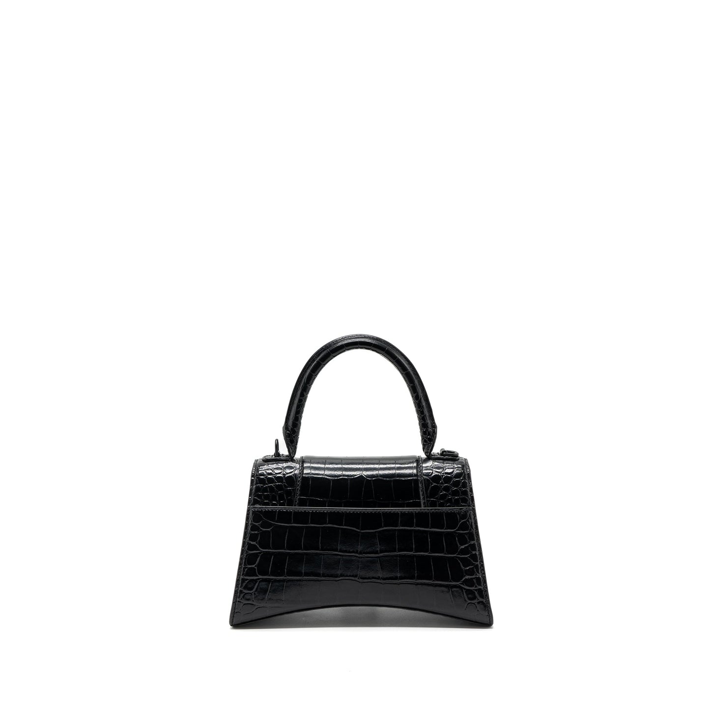 Balenciaga Hourglass S Croc-Embossed Calfskin So Black