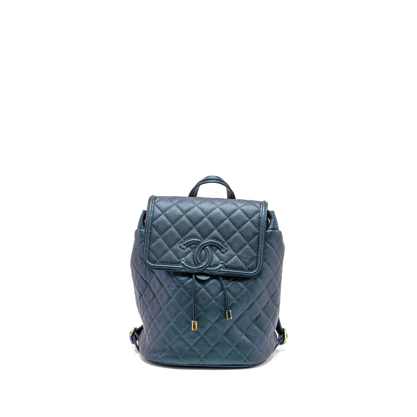 Chanel 18b Filigree Backpack Caviar Iridescent Dark Turquoise Multicolour Hardware