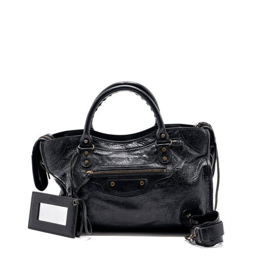 Balenciaga Classic City Bag leather Black Ruthenium Gold Hardware