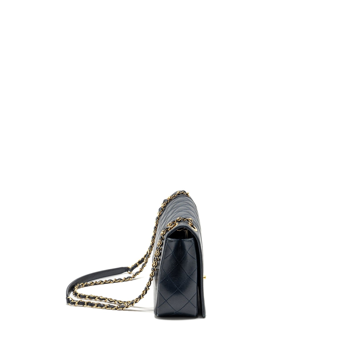 Chanel Mademoiselle Enamel Flap Bag Goatskin Navy GHW