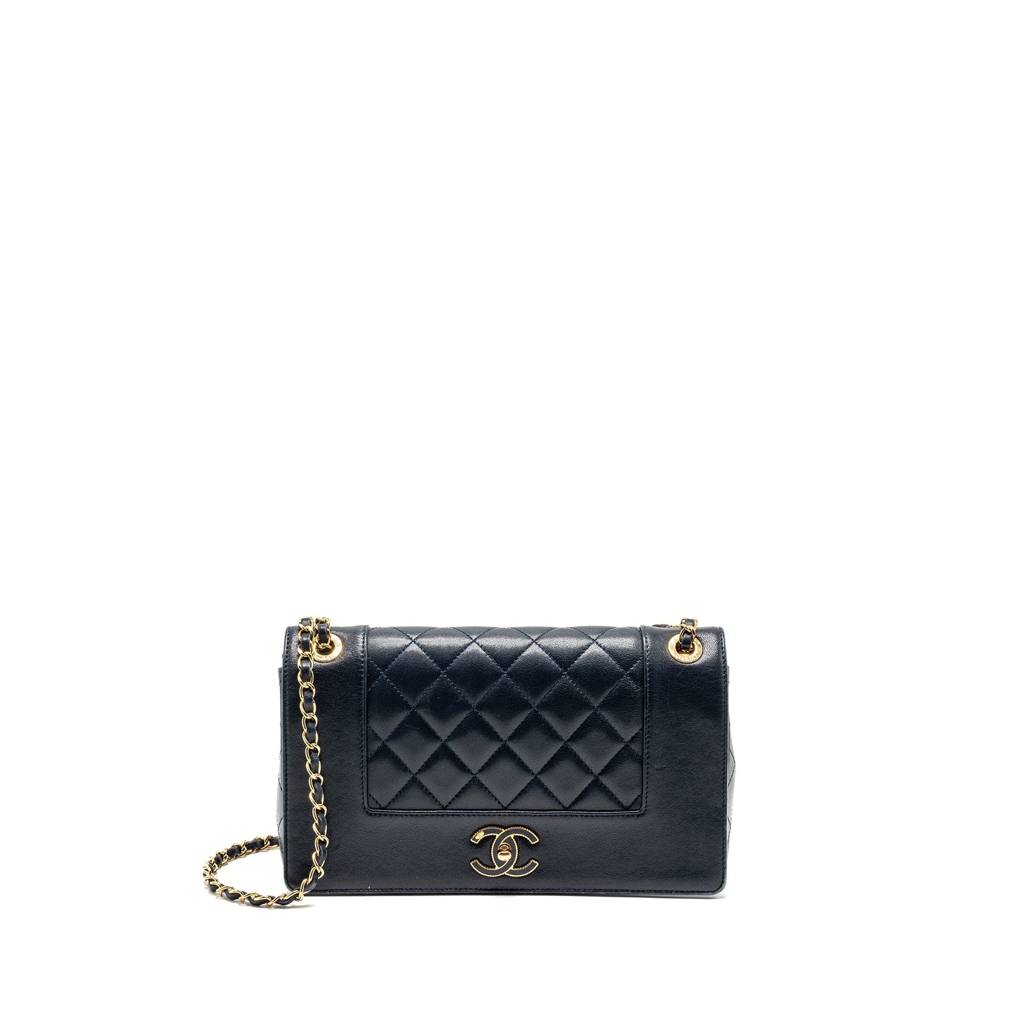 Chanel Mademoiselle Enamel Flap Bag Goatskin Navy GHW