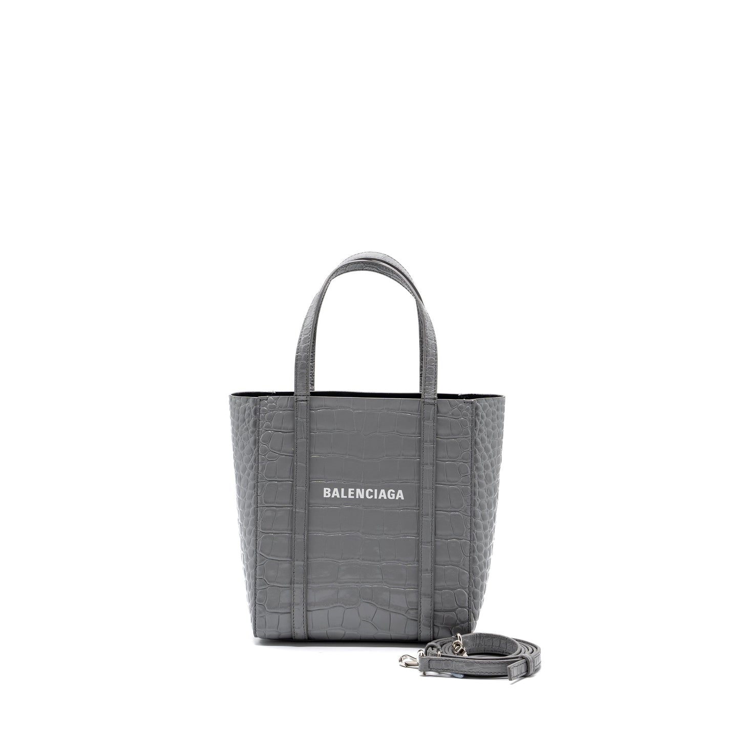 Balenciaga XXS Everyday Tote Bag CROC-EMBOSSED calfskin Grey SHW