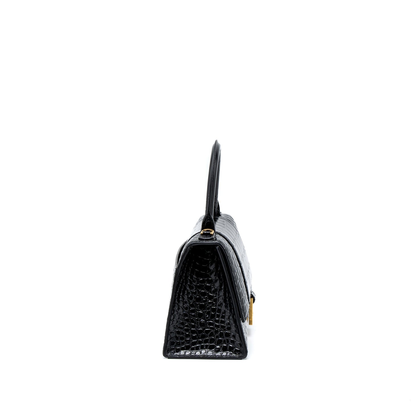 Balenciaga Hourglass Small Handbag Croc Embossed Calfskin Black GHW