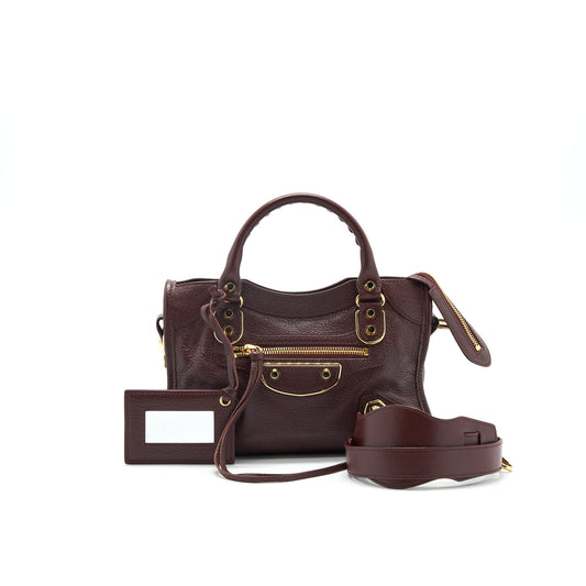 Balenciaga Mini Edged City Bag Burgundy with GHW