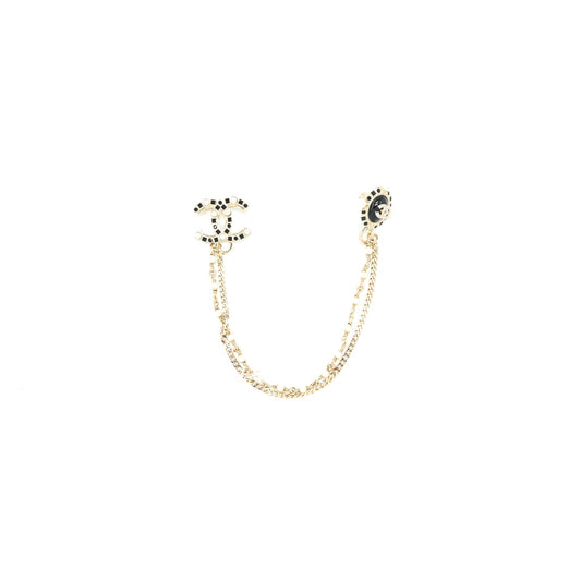 Chanel CC Logo Chain Brooch Crystal Light Gold Tone