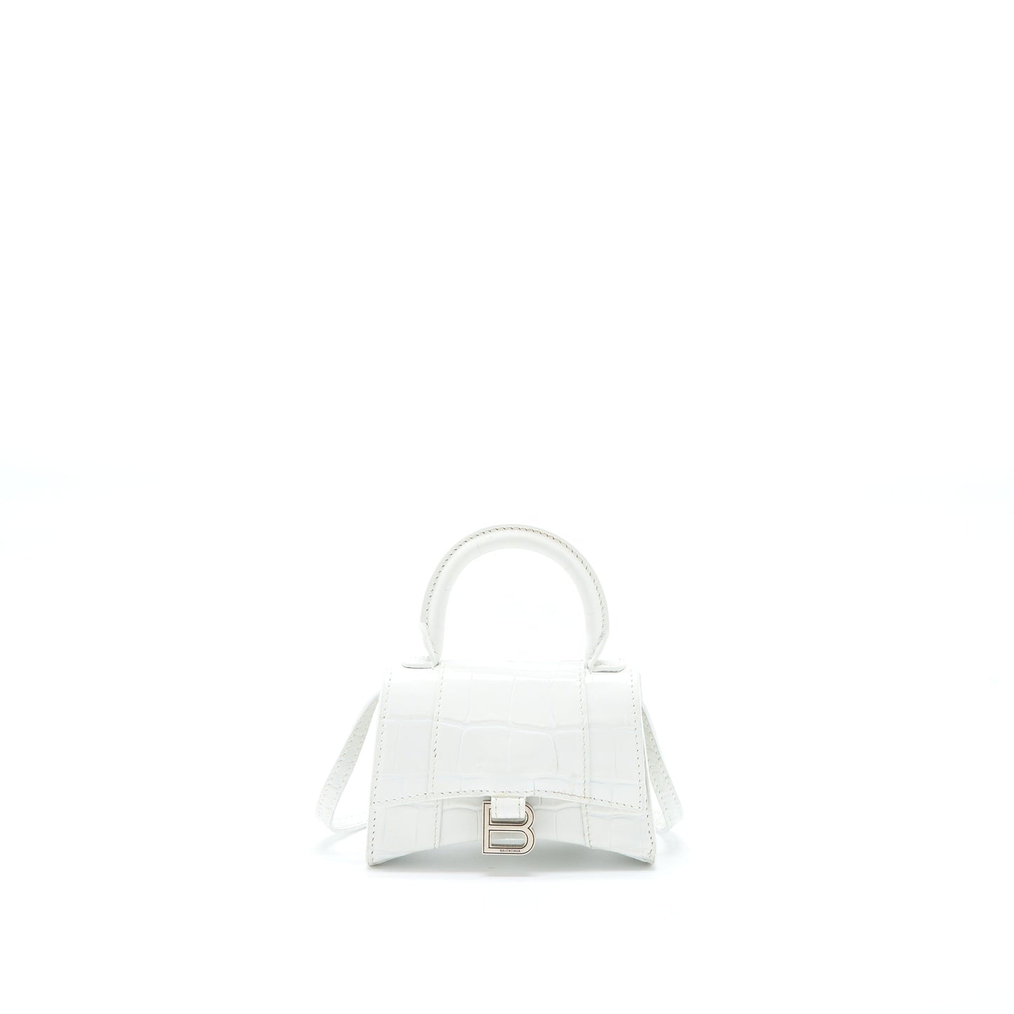 Balenciaga Mini Hourglass Bag Croc Embossed Calfskin White SHW
