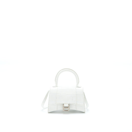 Balenciaga Mini Hourglass Bag Croc Embossed Calfskin White SHW