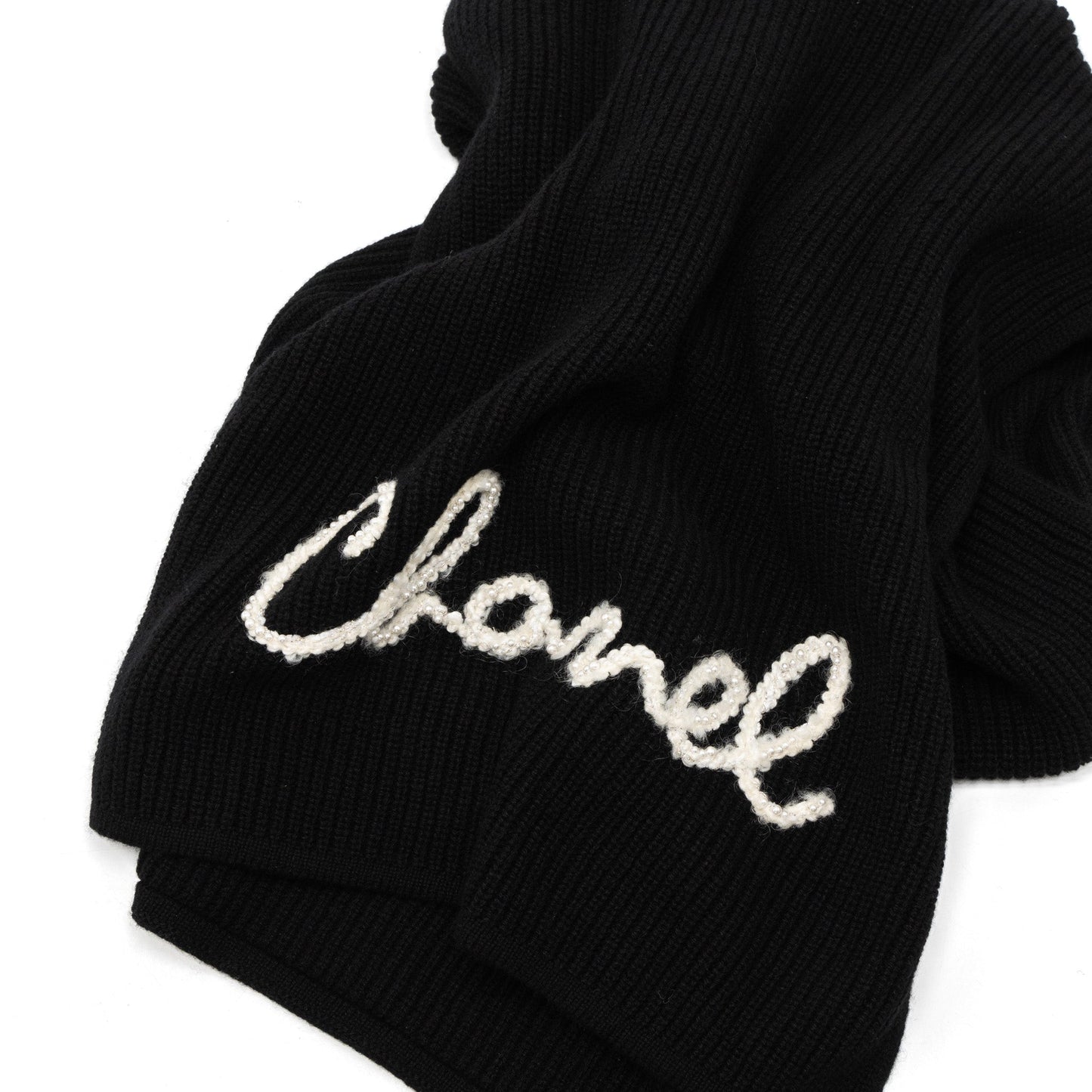 Chanel Letter Scarf Cashmere Black/White
