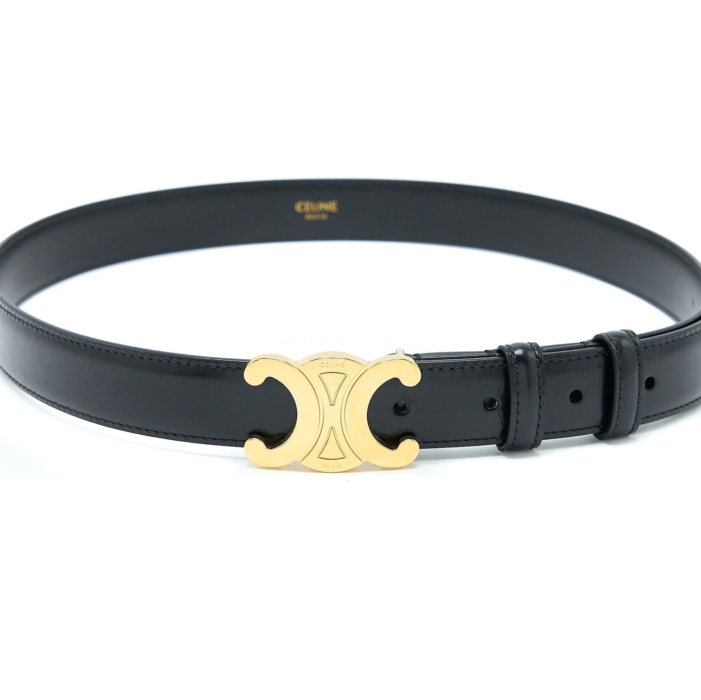 Celine Size 75 Medium Triomphe Belt in Smooth Calfskin Black GHW