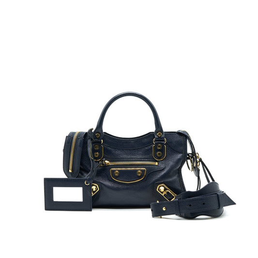 BALENCIAGA MINI CITY BAG NAVY GHW