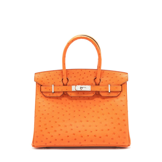 Hermes Birkin 30 Ostrich Tangerine SHW Stamp R