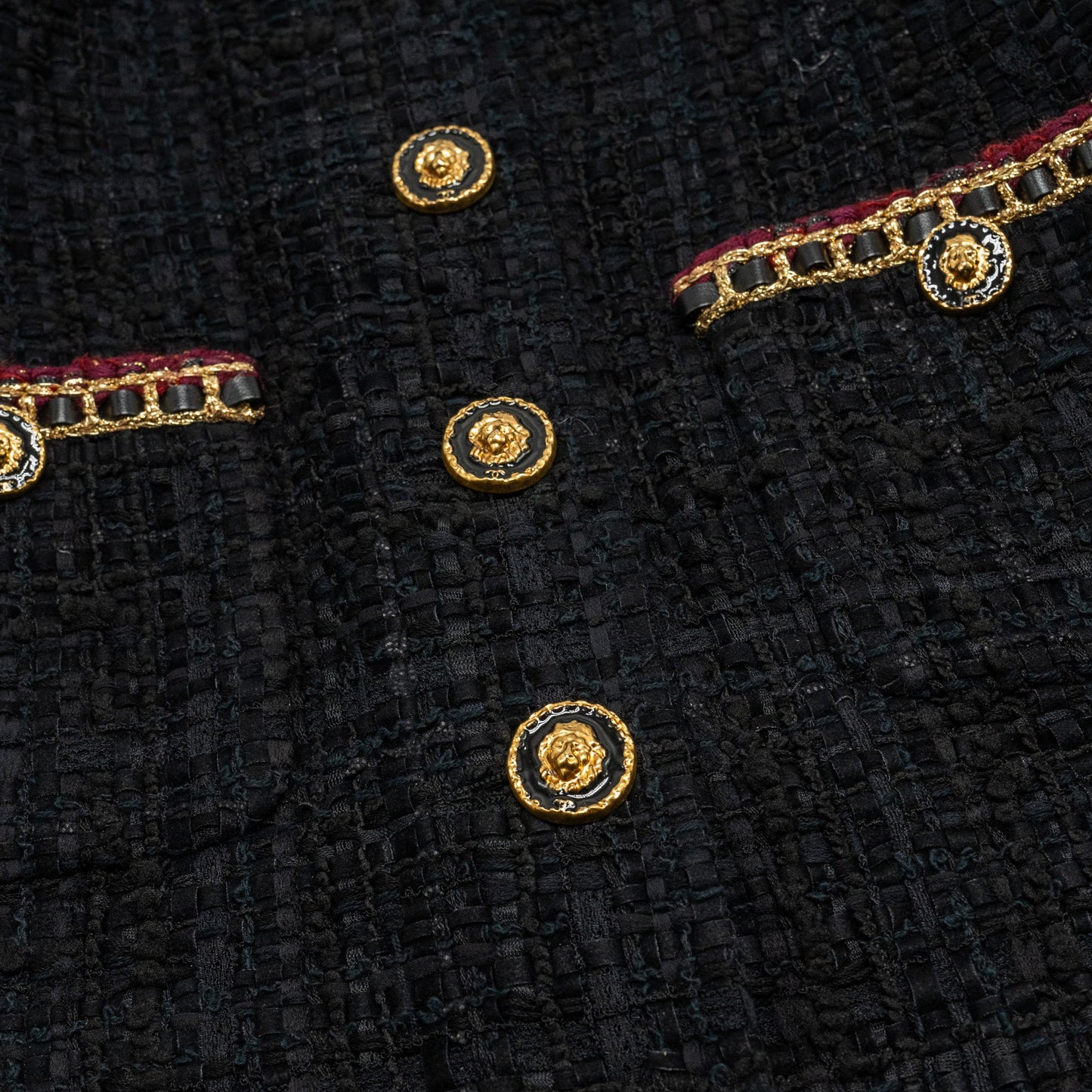 Chanel 21A Size 34 Jumpsuit Jacket Tweed Black/Burgundy/Gold