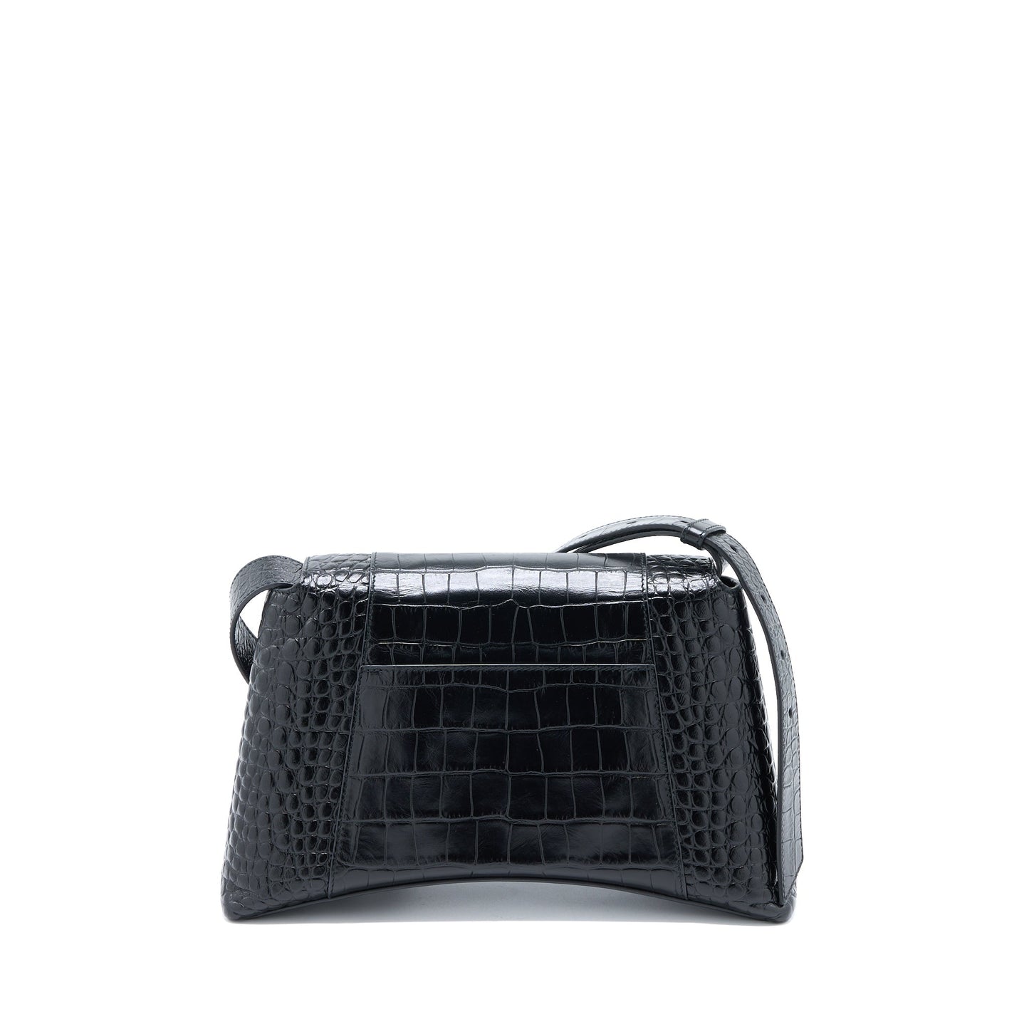 Balenciaga Small Downtown Shoulder Bag Croc Embossed Leather Black with Black Hardware