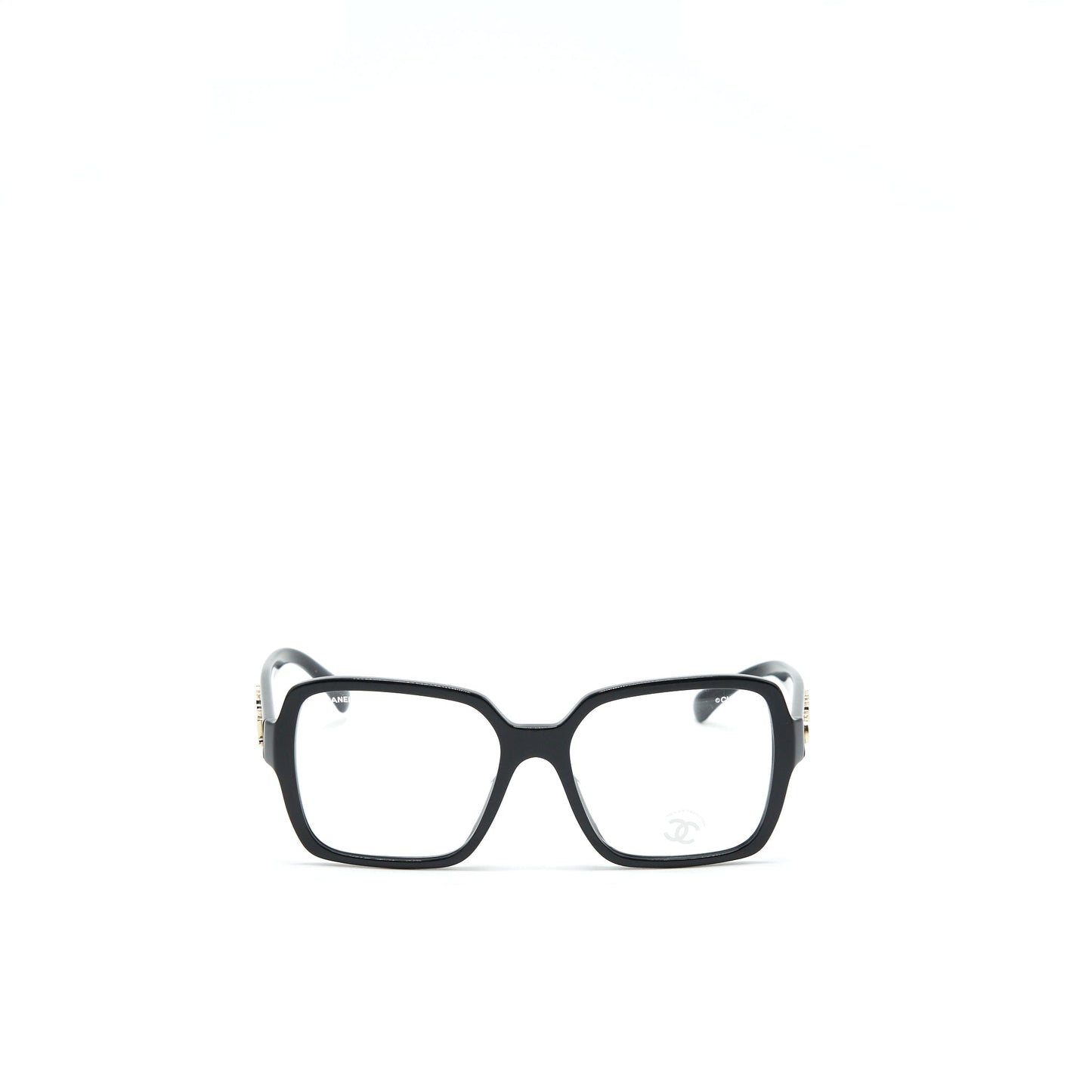 Chanel square glasses with letter black with light gold tone