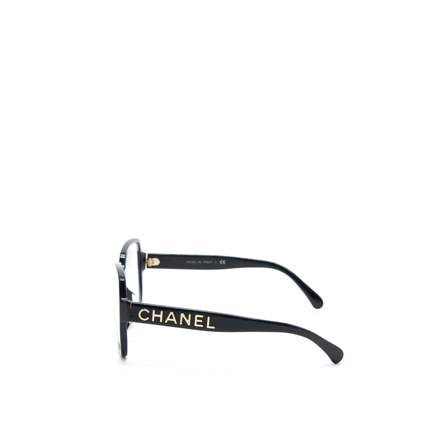 Chanel square glasses with letter black with light gold tone