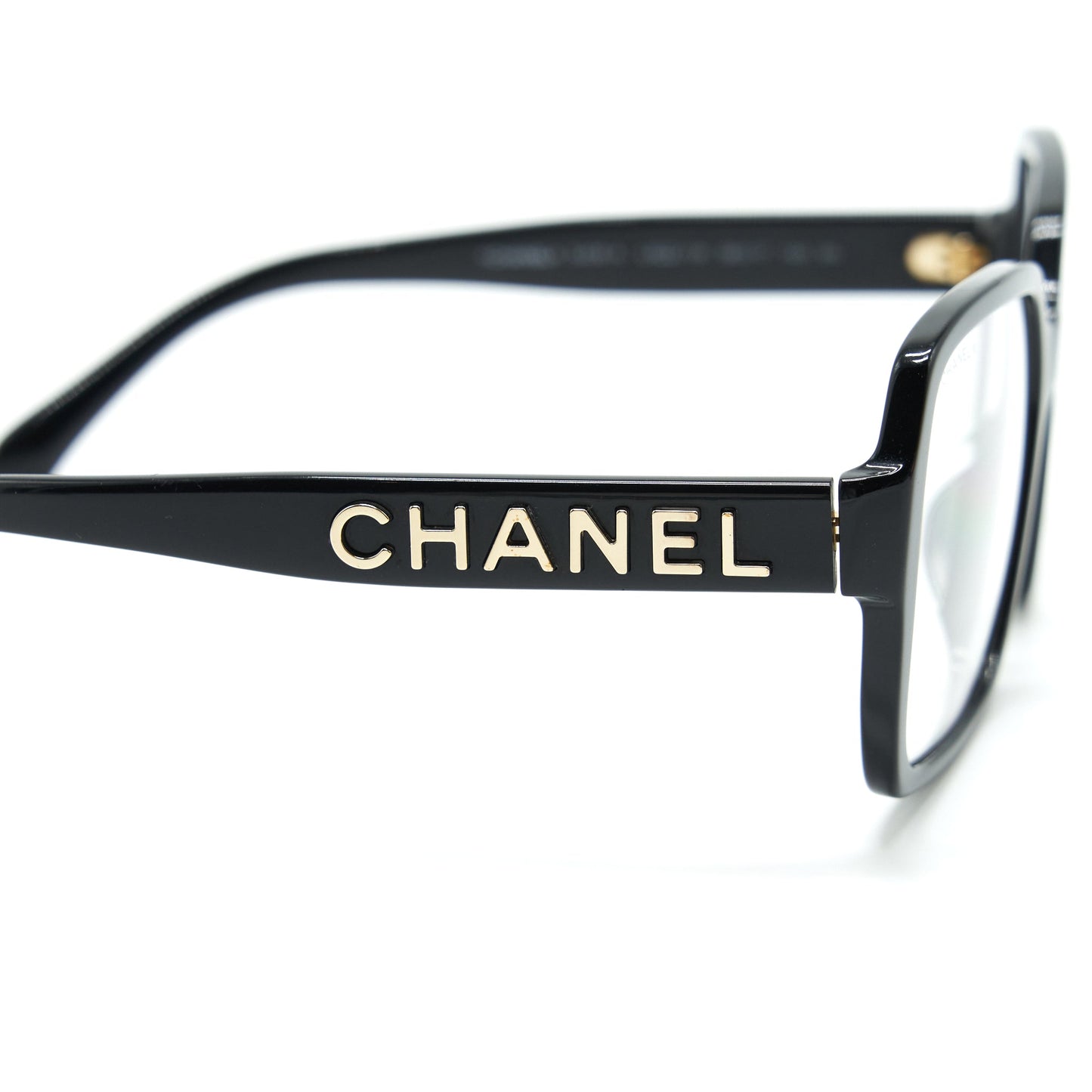 Chanel square glasses with letter black with light gold tone