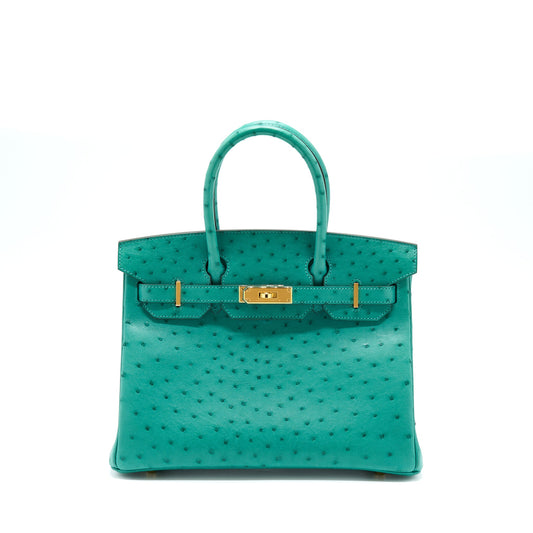 Hermes Birkin 30 Ostrich U1 Vert Verone GHW Stamp D