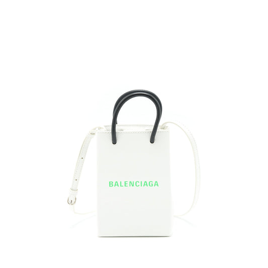 Balenciaga Mini Shopping Phone Pouch White SHW