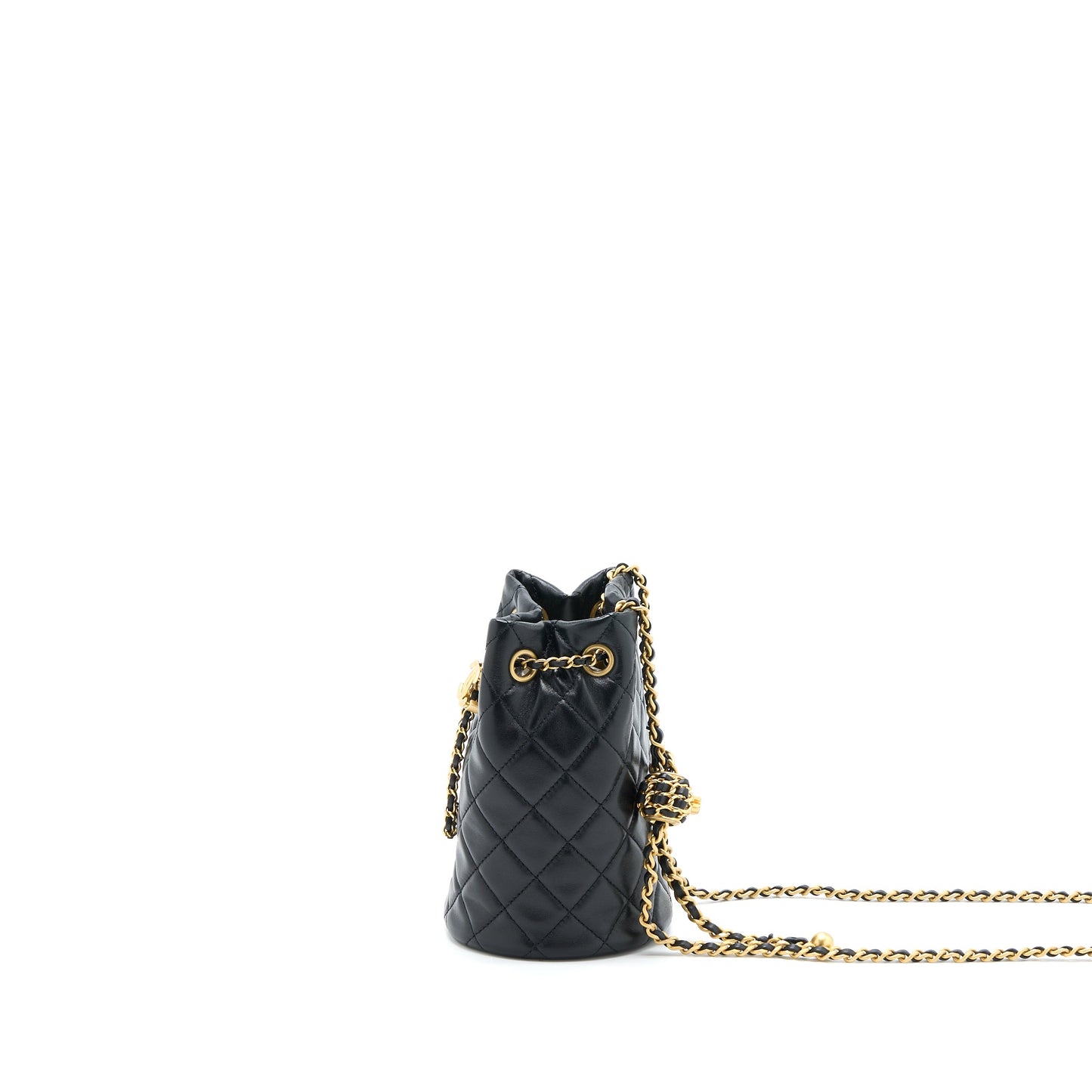 Chanel 22S Pearl Crush Bucket Bag Lambskin Black Brushed GHW (Microchip)