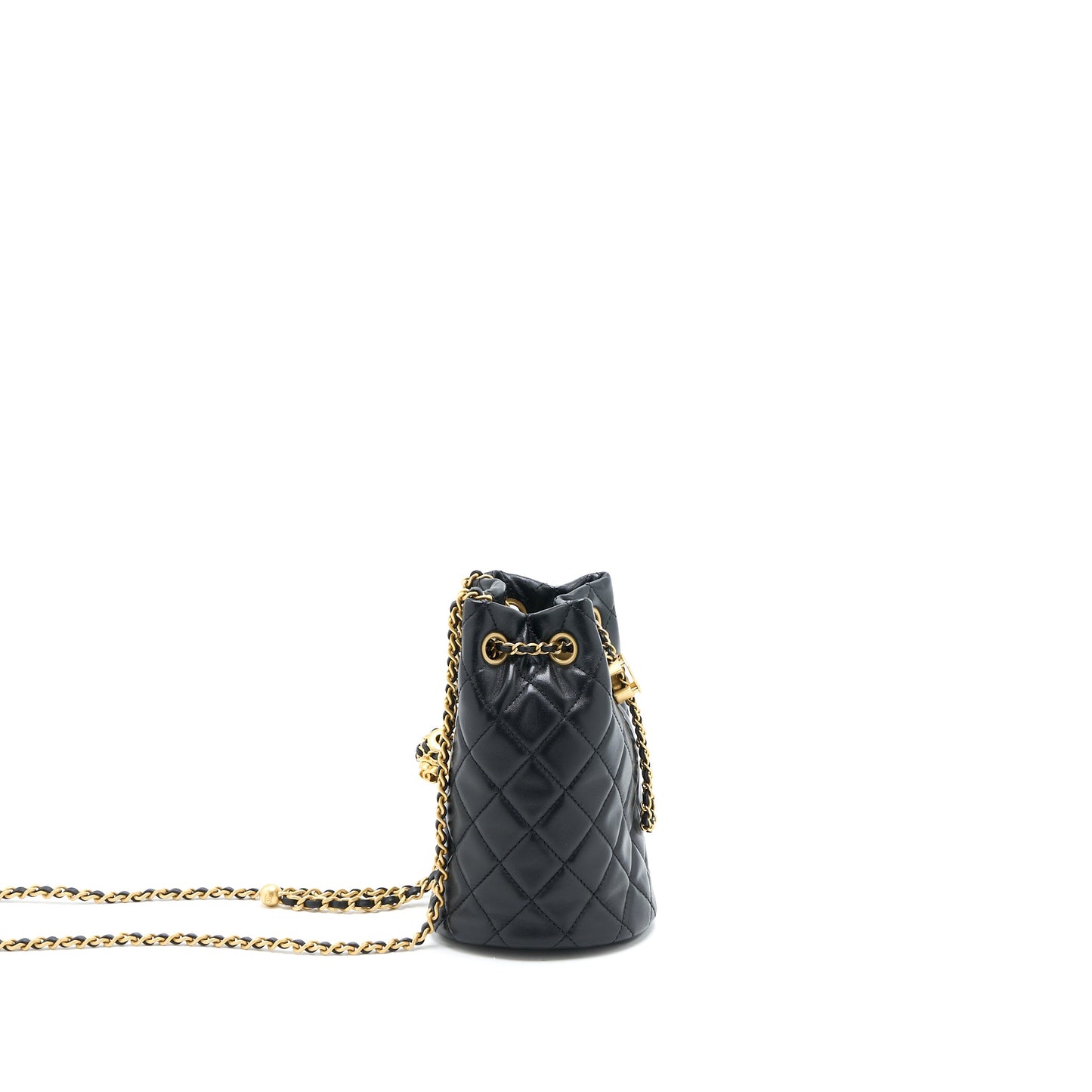 Chanel 22S Pearl Crush Bucket Bag Lambskin Black Brushed GHW (Microchip)