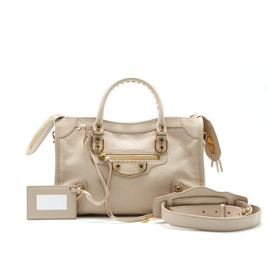 BALENCIAGA SMALL METALLIC EDGE CITY BEIGE GHW