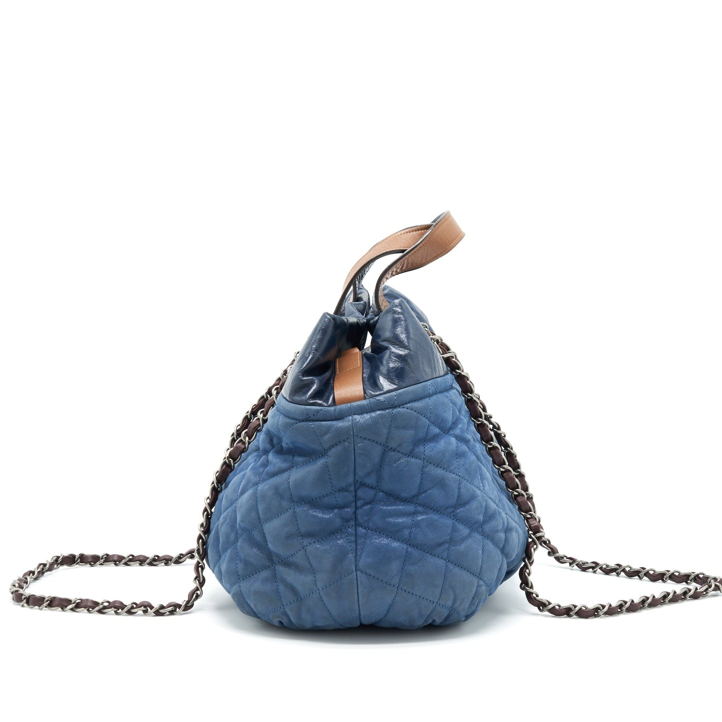 Chanel Quilted Shoulder Bag Blue Ruthenium Hardware