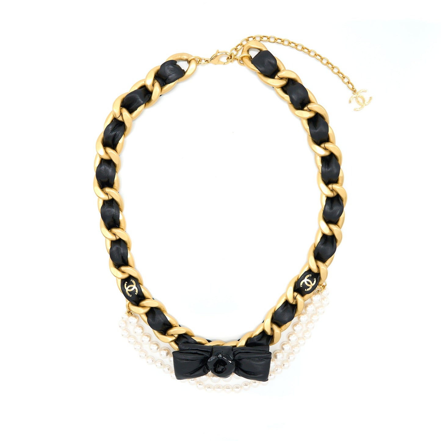 Chanel Size 80 Fancy Belt With Pearl Drop/Leather Bow Brushed GHW