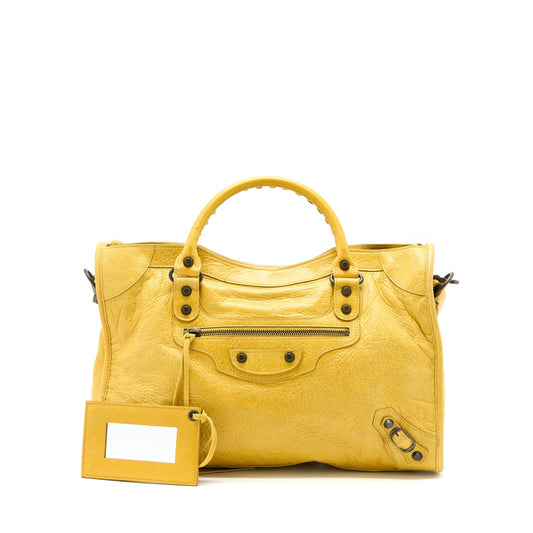 Balenciaga Classic City Bag Lambskin Yellow with Black Hardware
