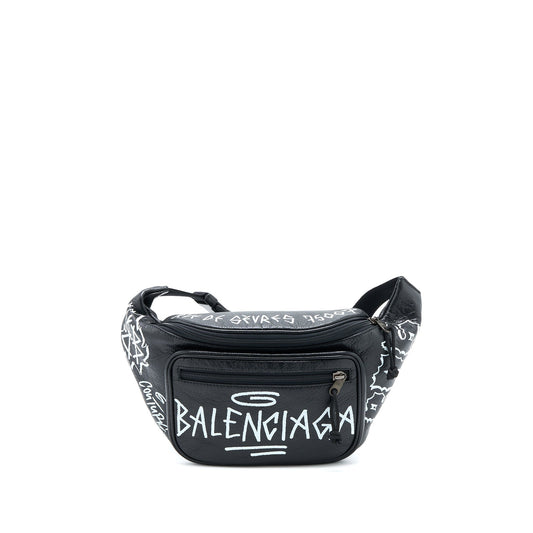 Balenciaga Graffiti Waist Bag Leather Black Ruthenium Hardware