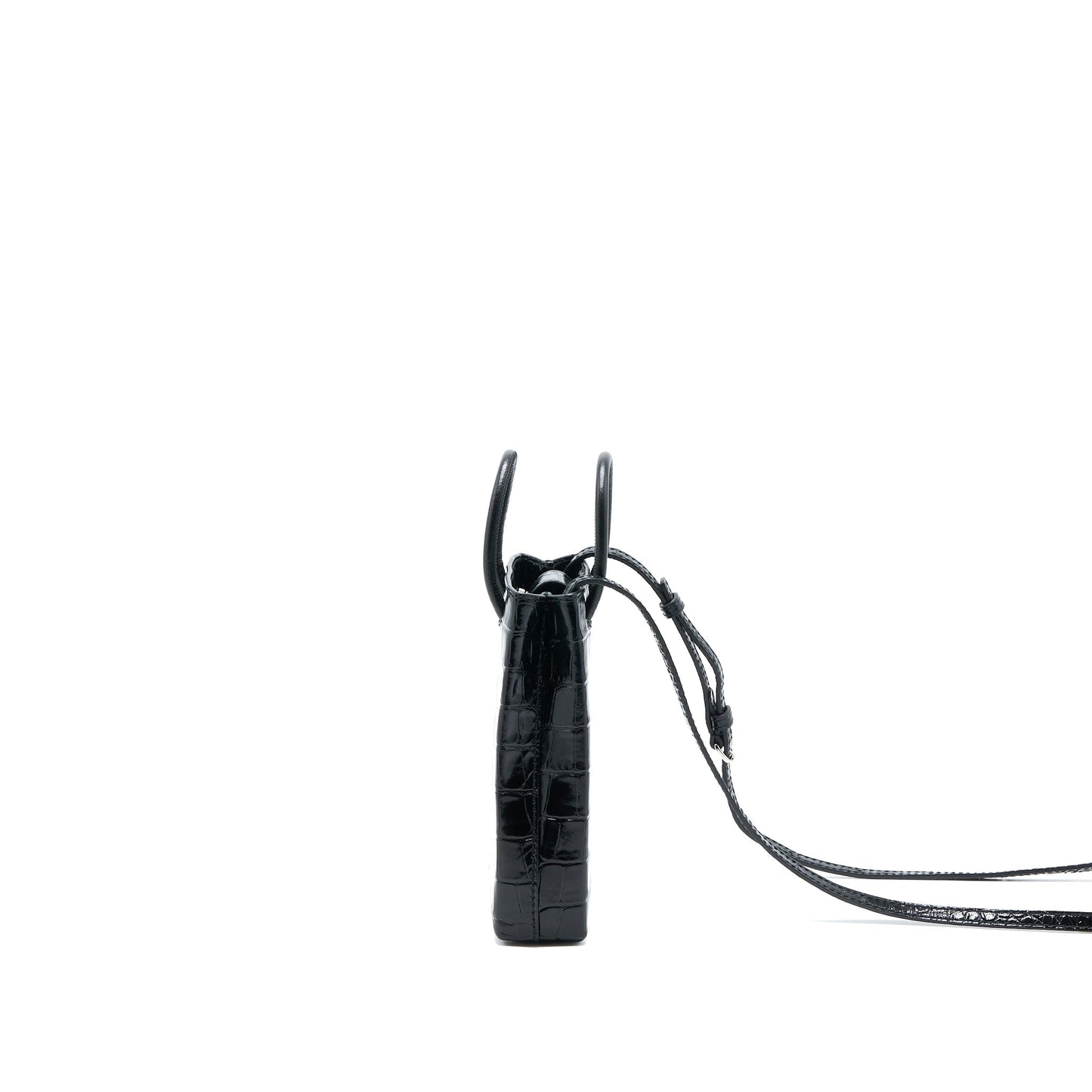 Balenciaga Mini Shopping Phone Pouch Coro-Emboss Calfskin Black SHW