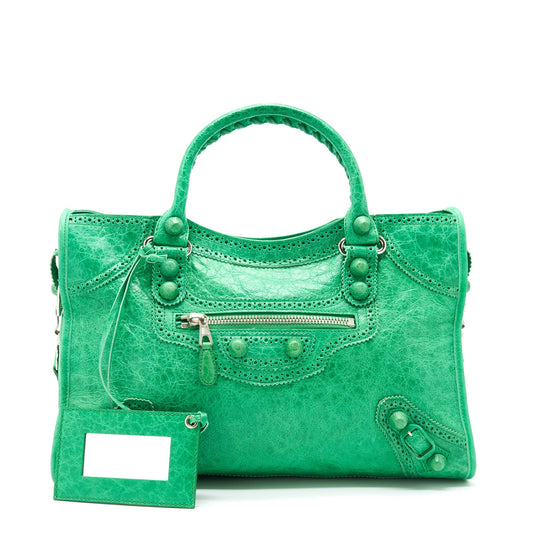 Balenciaga Lace City Bag Green SHW