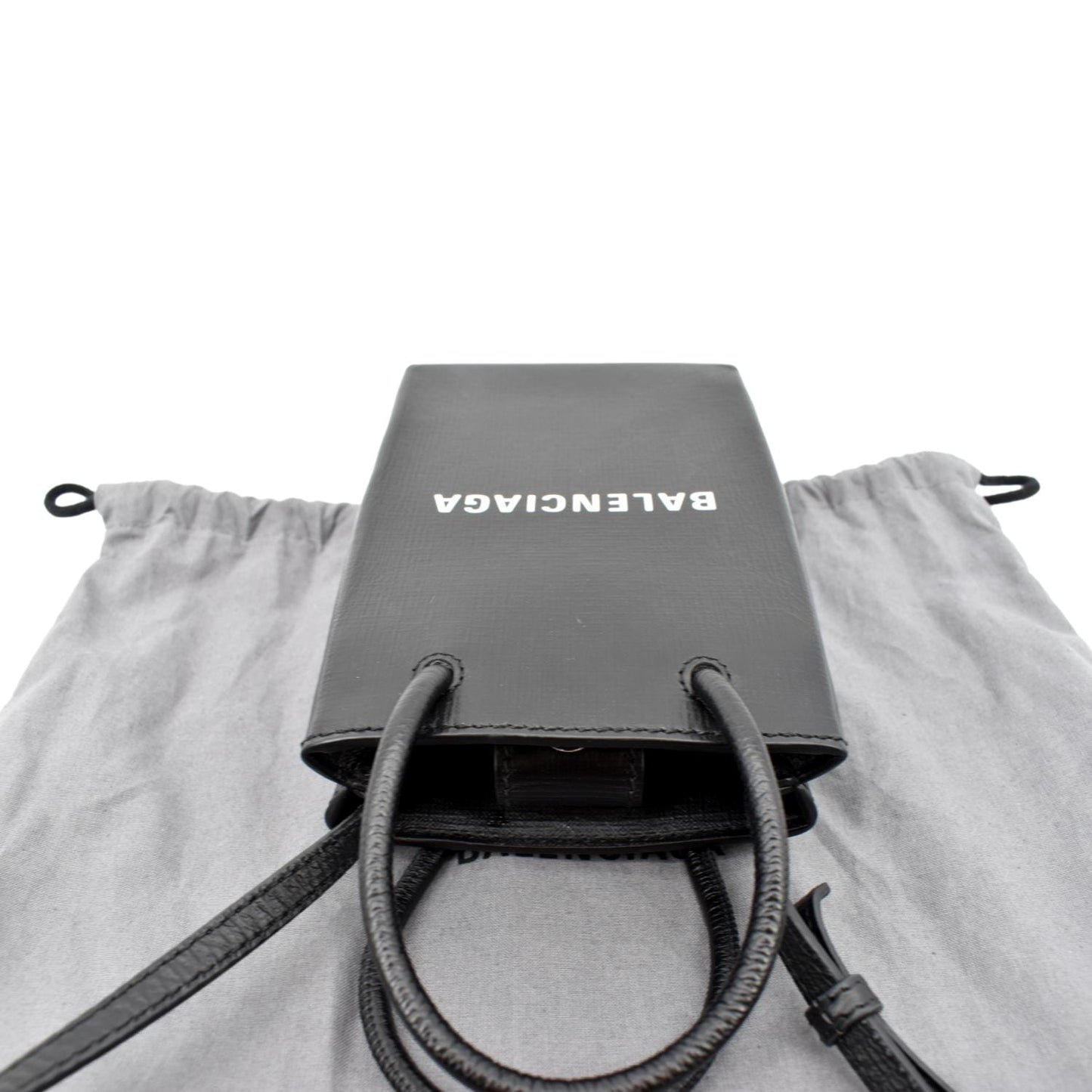 BALENCIAGA Leather Phone Holder Shopping Crossbody Bag Black