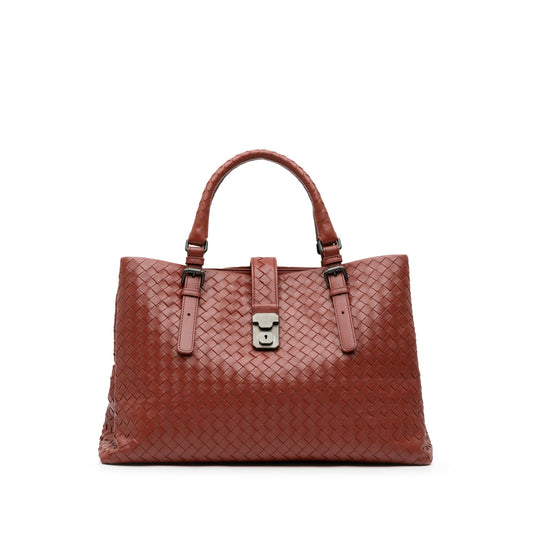 Red Bottega Veneta Medium Nappa Intrecciato Roma Tote