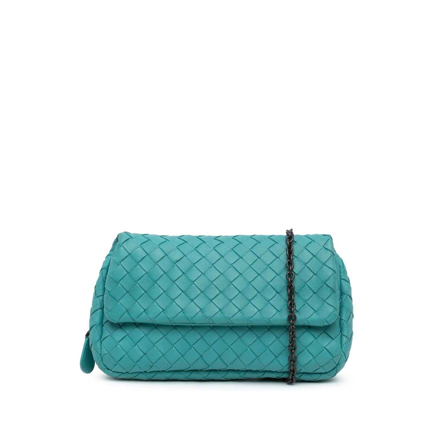 Blue Bottega Veneta Intrecciato Chain Flap Crossbody