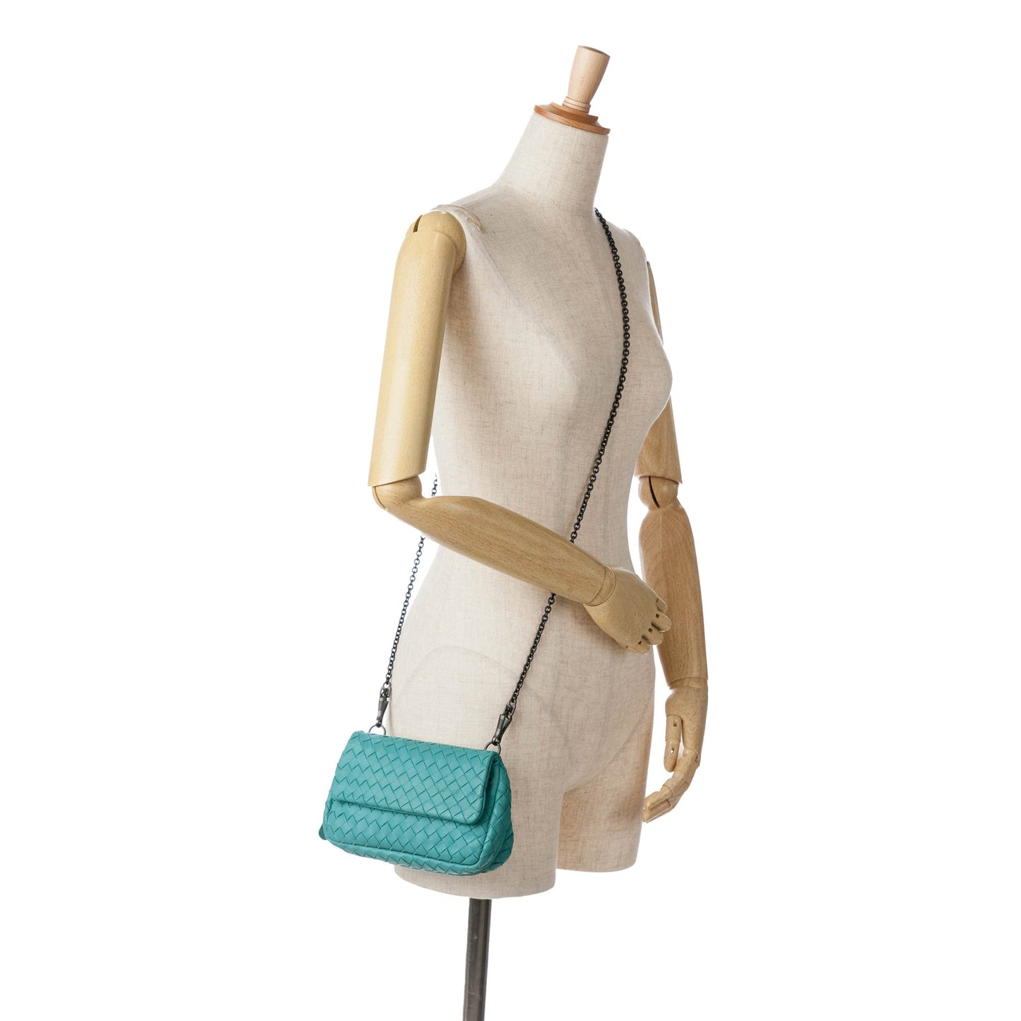 Blue Bottega Veneta Intrecciato Chain Flap Crossbody