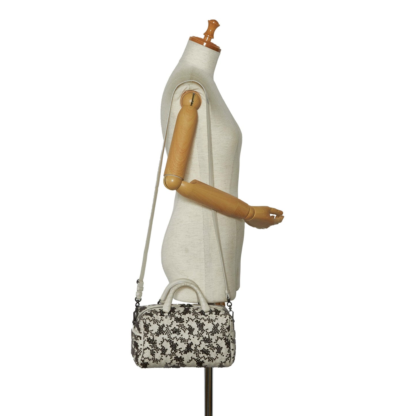 White Bottega Veneta In Mist Intrecciato Flocked Velvet Bouquet Duffel Bag Satchel