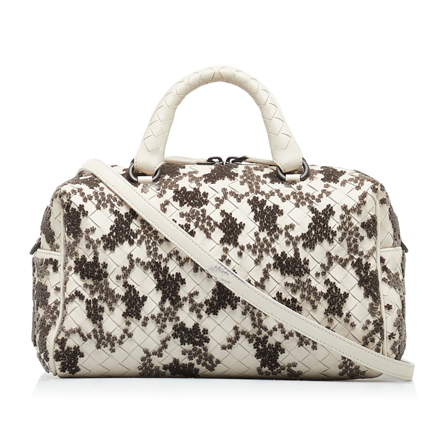 White Bottega Veneta In Mist Intrecciato Flocked Velvet Bouquet Duffel Bag Satchel