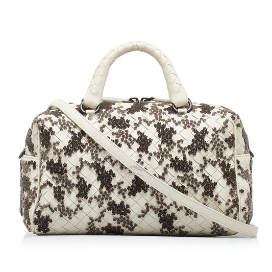 White Bottega Veneta In Mist Intrecciato Flocked Velvet Bouquet Duffel Bag Satchel