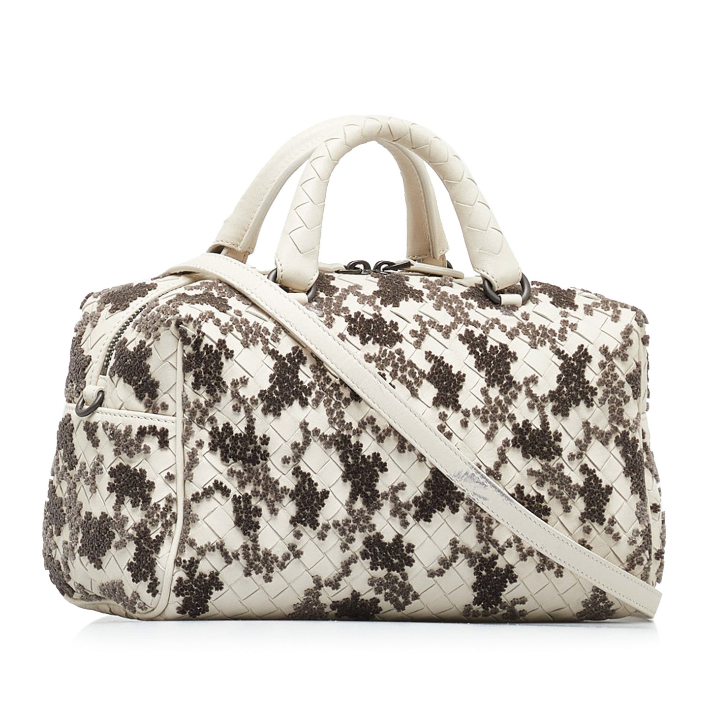 White Bottega Veneta In Mist Intrecciato Flocked Velvet Bouquet Duffel Bag Satchel