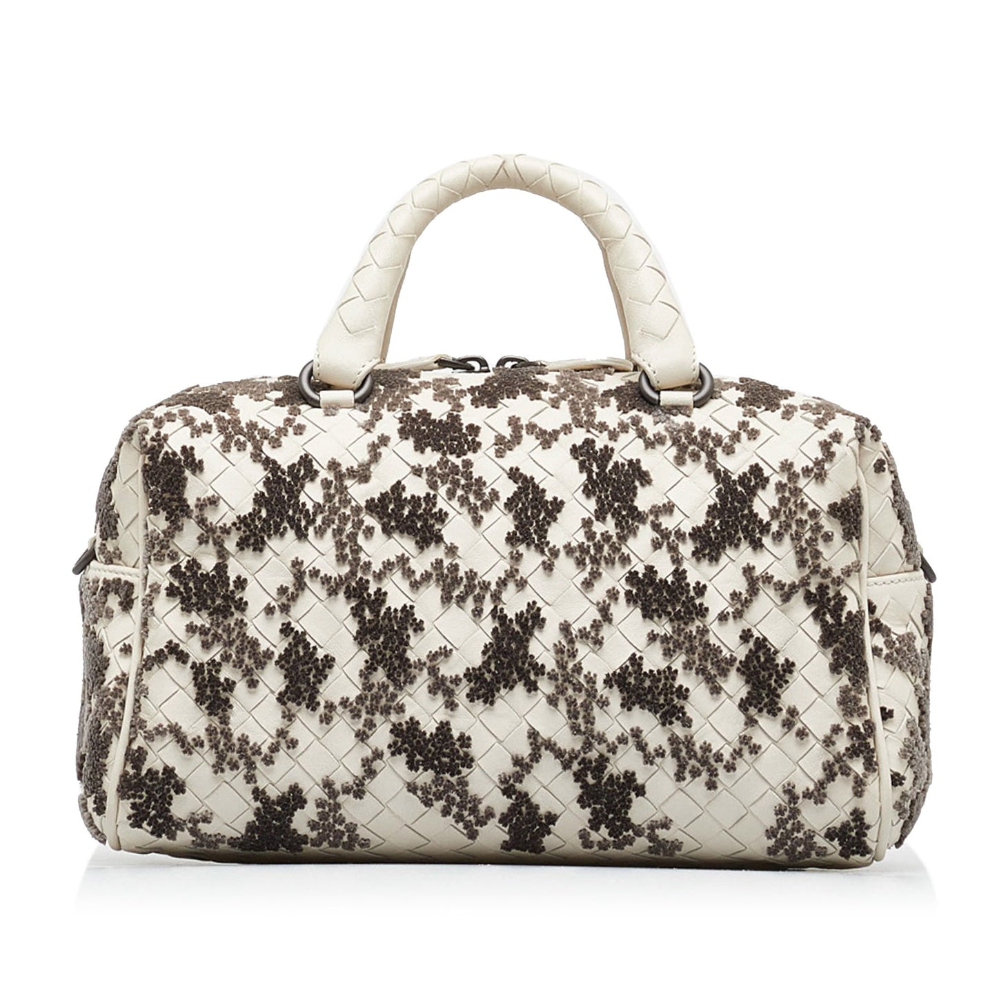 White Bottega Veneta In Mist Intrecciato Flocked Velvet Bouquet Duffel Bag Satchel