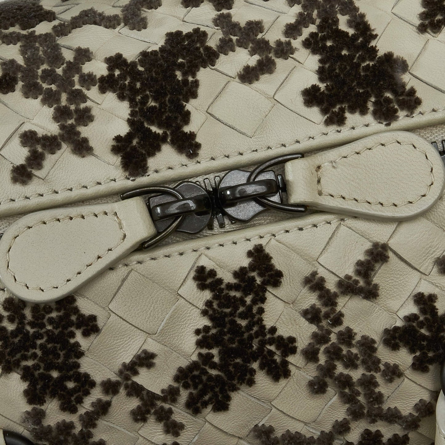 White Bottega Veneta In Mist Intrecciato Flocked Velvet Bouquet Duffel Bag Satchel