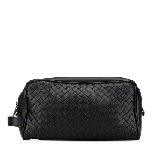 Black Bottega Veneta Leather Intrecciato Clutch