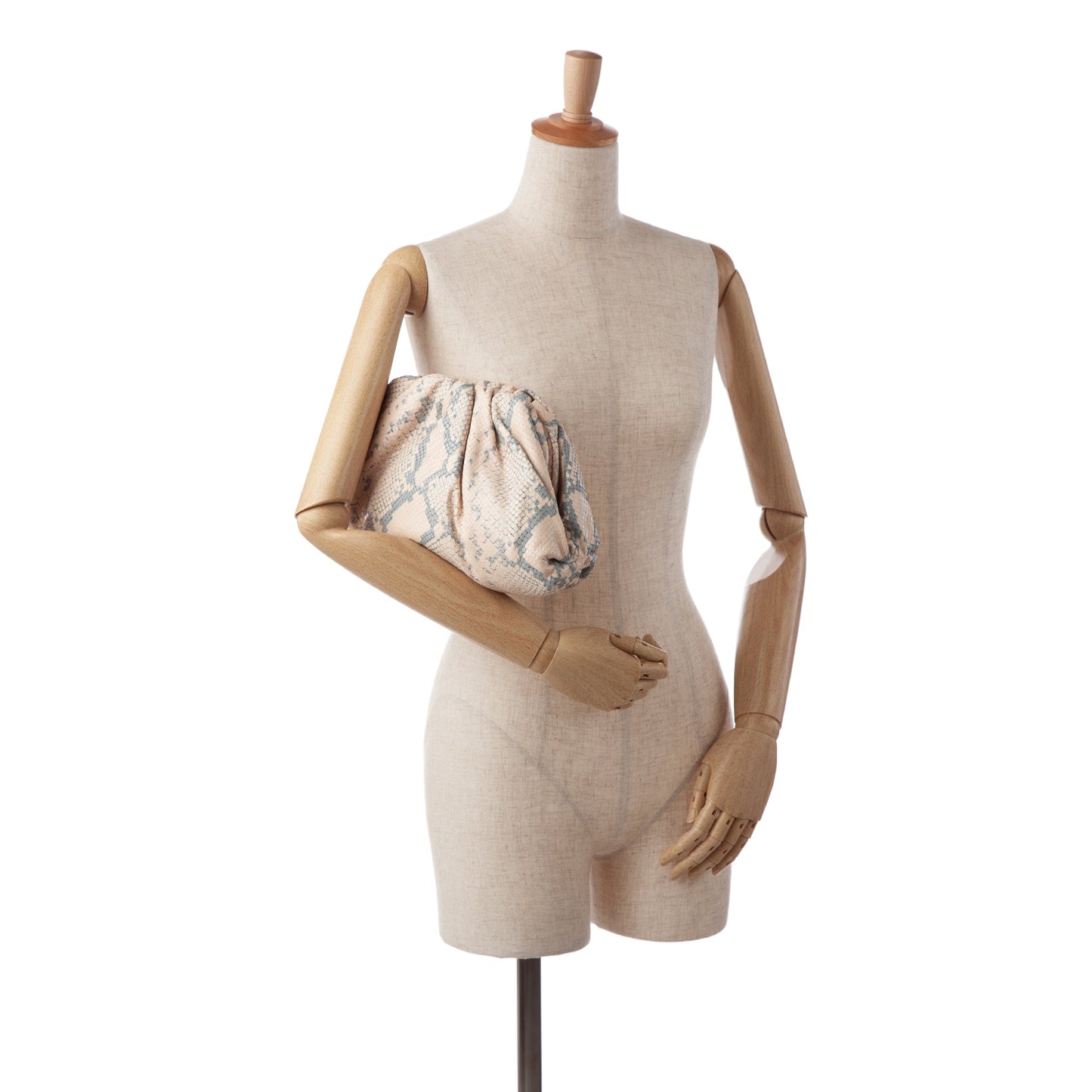 Beige Bottega Veneta Teen Python Print Goatskin Pouch Clutch Bag