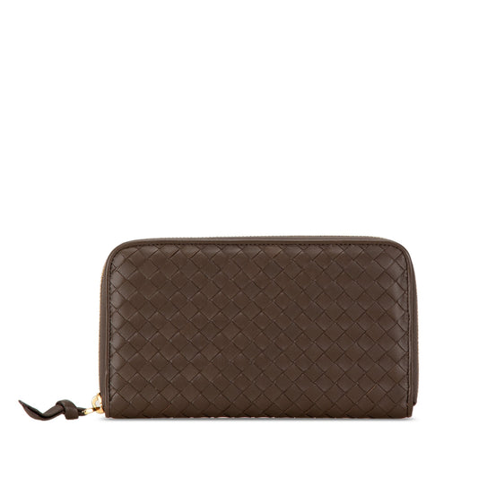 Brown Bottega Veneta Intrecciato Zip Around Long Wallet