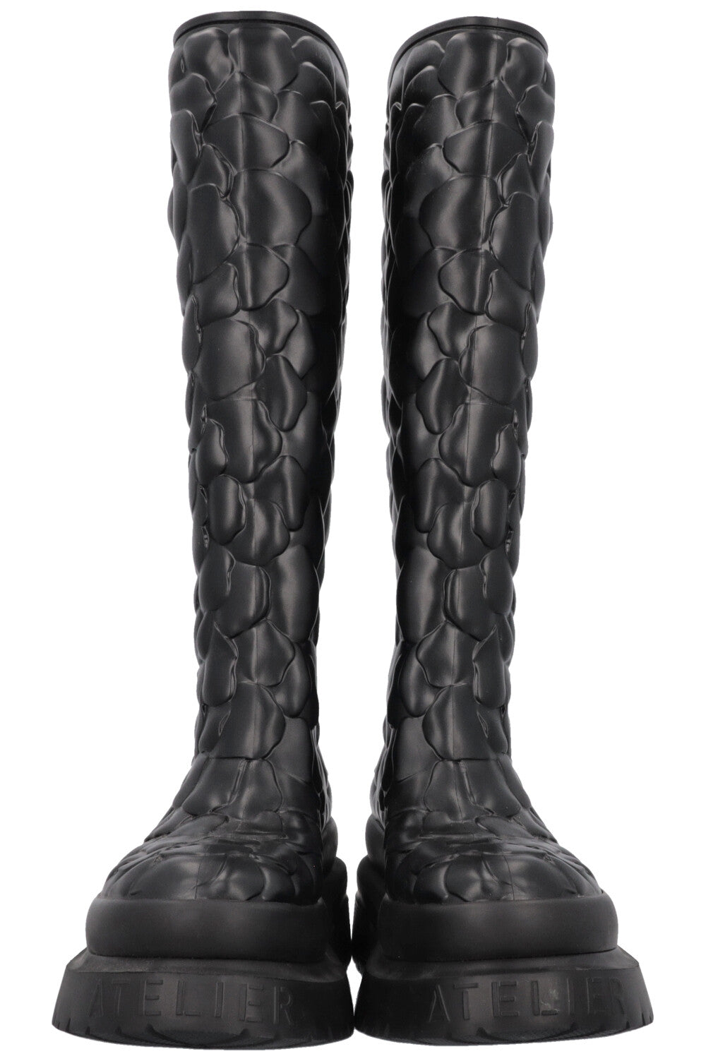 VALENTINO Floral Embossed PVC Knee High Boots Black