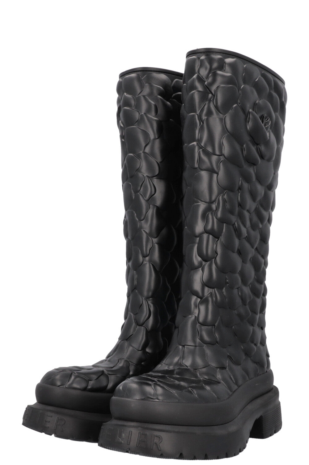 VALENTINO Floral Embossed PVC Knee High Boots Black